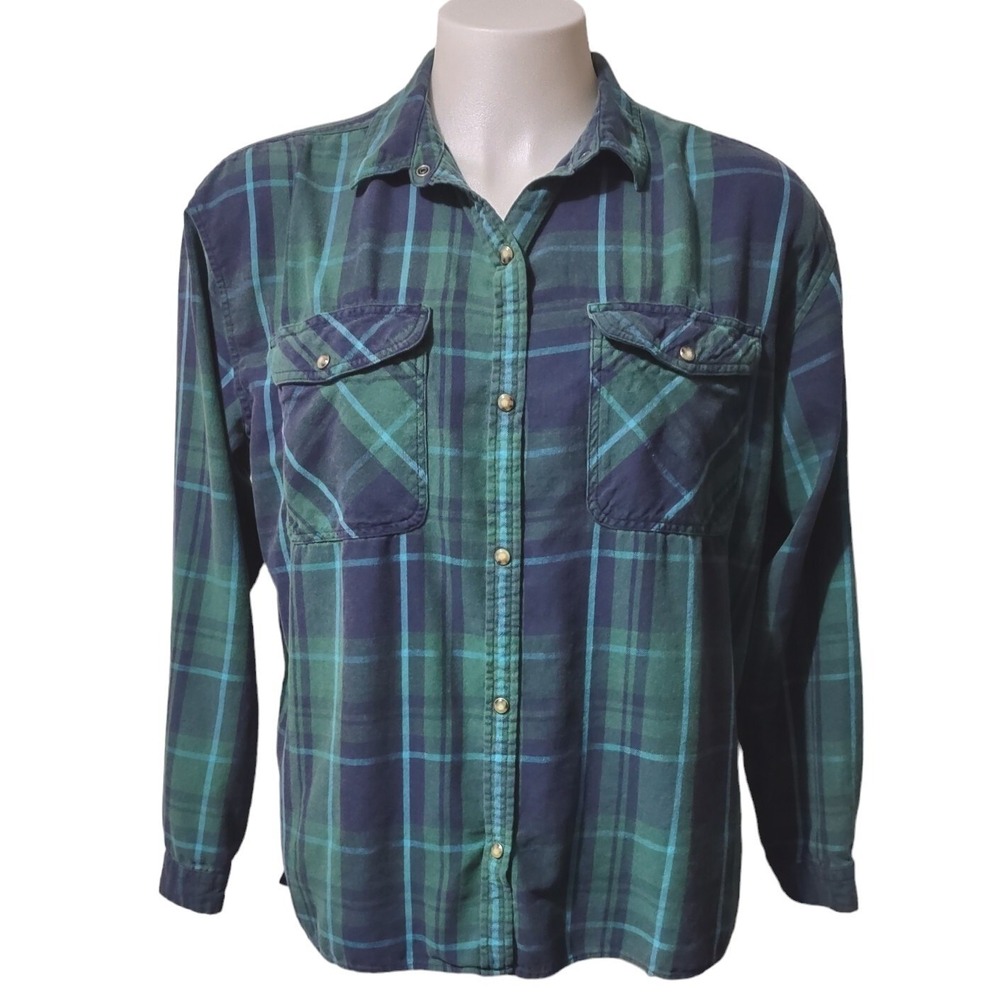 Eddie Bauer Flannel Shirt TXL Cabin Core Gorp Core Green Plaid Long Women's Top